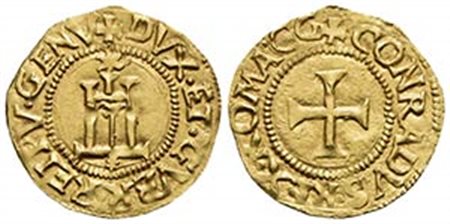 GENOVA - Dogi Biennali (prima fase, 1528-1541) - Scudo d'oro del Sole - Castello sormontato da sole - R/ Croce patente - (AU g. 3,38) R CNI 201/221; MIR 185/8 Sigle CG Ex Coll. Fasciolo - qSPL