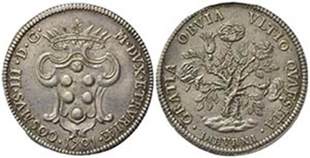 LIVORNO. Cosimo III de' Medici (1670-1723). Pezza della Rosa 1701. Ar (42.5mm, 25.88g). MIR 66/7. BB+