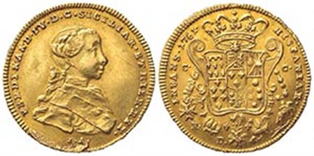 NAPOLI. Ferdinando IV di Borbone (1759-1816). 4 Ducati 1761. Au (23.5mm, 5.84g). Gigante 32. BB