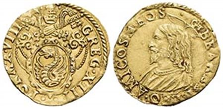 ROMA - Gregorio XIII (1572-1585) - Scudo d'oro - A. VIII - Stemma ovale - R/ Busto di Gesù a s. - (AU g. 3,33) RRR CNI 157; Munt. 5a - SPL