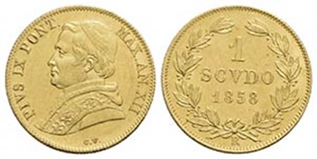 ROMA - Pio IX (1846-1866) - Scudo largo d'oro - 1858 A. XII - (AU g. 1,72) Pag. 381; Mont. 113 - qFDC