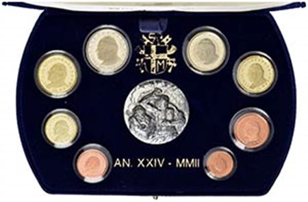 ROMA - Giovanni Paolo II (2002-2005 monetazione in euro) - Serie - 2002 A. XXIV° - Omaggio a Michelangelo - Proof - In scatola originale con medaglia - Stappetto della scatola - FDC