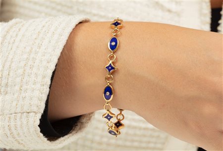 Fabergé. Bracciale con smalto blu e diamanti