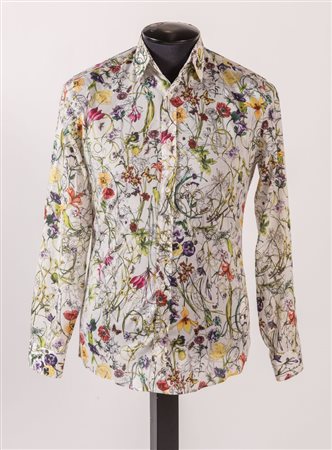 GUCCI Camicia in cotone con motivo floreale multicolore. Riporta taglia 37....