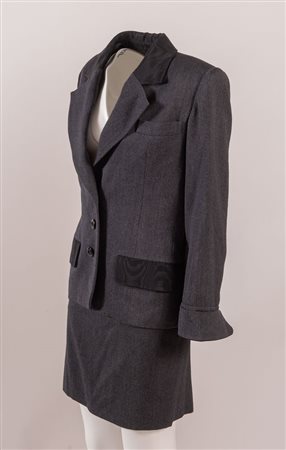 SAINT LAURENT Rive gauche Tailleur composto da giacca e gonna in lana e seta...