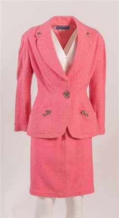 THIERRY MUGLER Tailleur composto da giacca e gonna in cotone lavorato rosa...