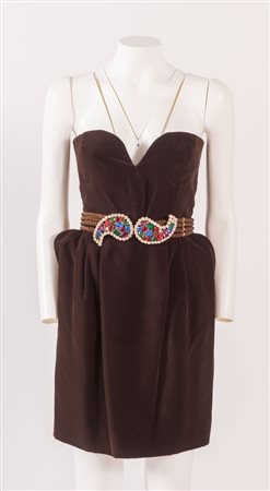 MARIO BORSATO Couture Mini abito sartoriale realizzato in velluto di seta...