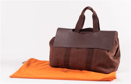 HERMÈS Grande borsa da spalla modello Valparaiso marrone in tela con...
