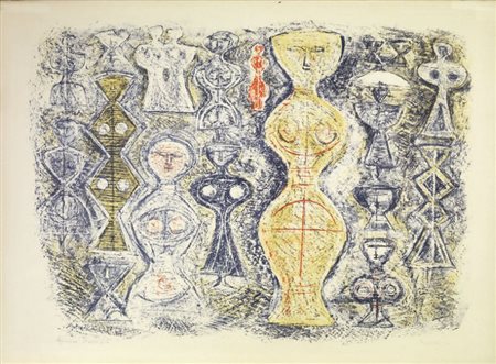 Massimo Campigli Berlino 1895 - St.Tropez 1971 Donne su fondo blu, 1960...