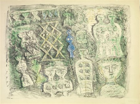 Massimo Campigli Berlino 1895 - St.Tropez 1971 Donne su fondo verde, 1960...