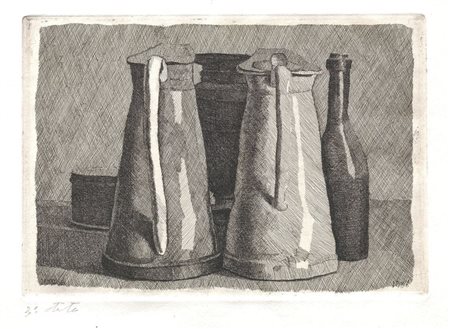 Giorgio Morandi Bologna 1890 - 1964 Natura morta con cinque oggetti, 1956...