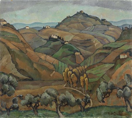 Raffaele De Grada Milano 1885 - 1957 Paesaggio di San Gimignano, 1918 Olio su...