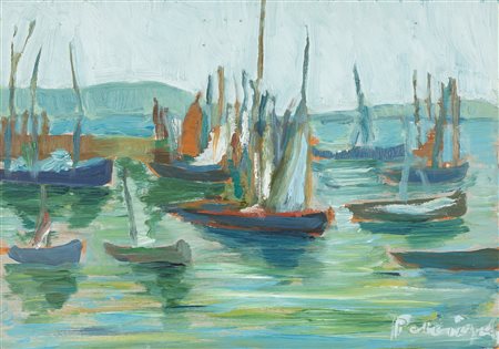 Scuola italiana del XX secolo - Barche in porto