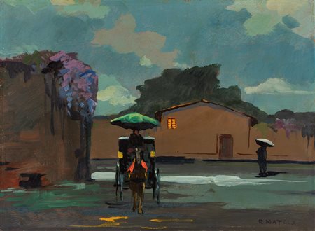 Renato Natali (Livorno 1883-1979)  - Carrozza nella pioggia