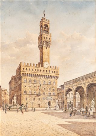 Franz Vervloet (Mechelen 1795-Venezia 1872)  - Firenze, Piazza della Signoria