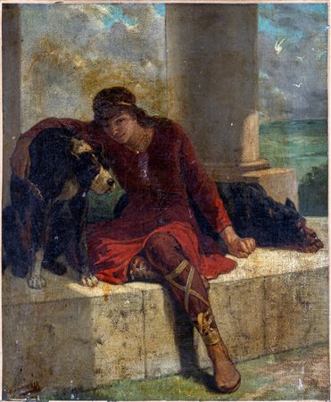 Evarist-Vital Luminais (Nantes, 1821 - Parigi, 1896) 
La fanciulla con il suo cane 
Olio su tela cm 46x38