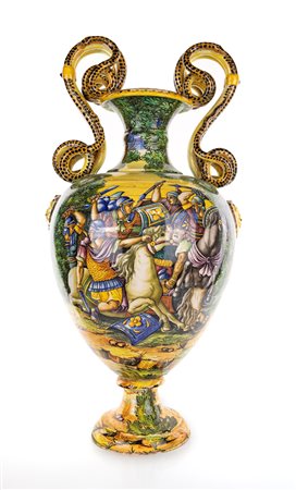  
Grande vaso ad anfora in maiolica istoriata, Pesaro, XX secolo 
 altezza cm 74