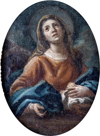 Scuola Emiliana del XVII secolo ( - )  Vergine Maria  olio su tela ovale cm 17x12