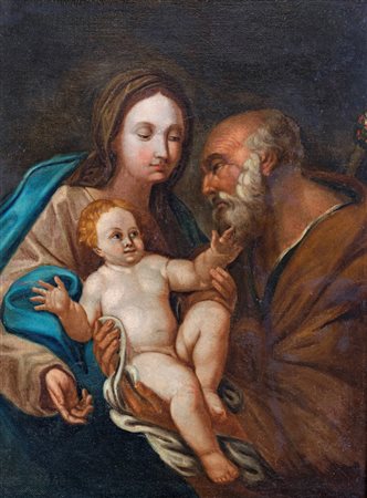 Pittore emiliano, fine del XVII/inizi del XVIII secolo ( - ) 
Madonna col Bambino e San Giuseppe 
olio su tela cm 61x45 - in cornice cm 82x66