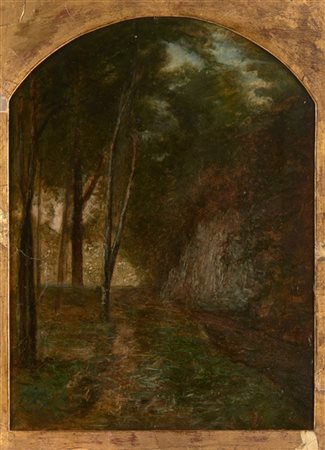 Antonio Fontanesi "Nel bosco" 
olio su carta (cm 38x28)
Al retro: iscrizione per