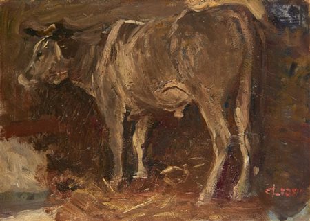 Cesare Ciani "La mucca nella stalla" 
olio su compensato (cm 16x22)
Firmato in b