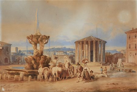 Franz Knebel II "Il tempio di Vesta" Roma 1843
acquerello su carta (cm 28,5x41)