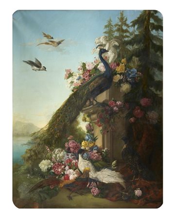 Guzzi "Fantasia con fiori e volatili" 1875
olio su tela (cm 200x150)
Firmato e d
