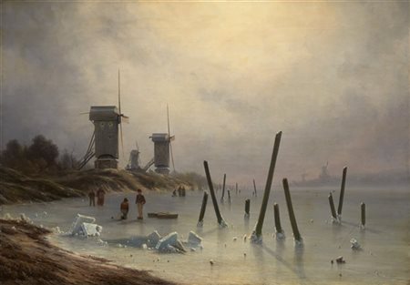 Georg Emil Libert "Paesaggio invernale con mulini a vento" 
olio su tela (cm 79x