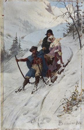 Alessandro Balduino "Sulla slitta" 1881
olio su tavola (cm 21,5x14)
Firmato e da
