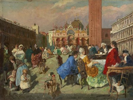 Erma Zago "Scena in Piazza San Marco" 
olio su compensato (cm 46x60)
Firmato in