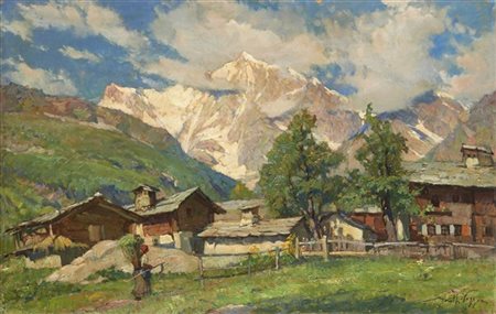 Mario Moretti Foggia "Il Monte Rosa e la frazione Pecetto" 
olio su compensato (