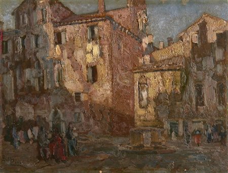 Beppe Ciardi "Campiello veneziano" 
olio su cartone (cm 29,5x39)
Firmato in bass