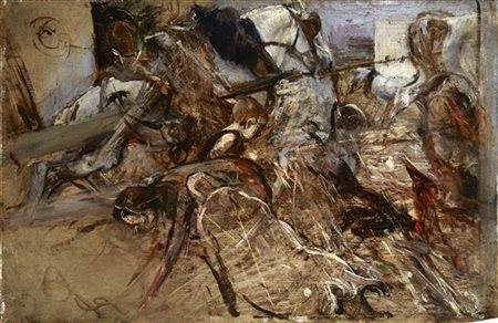 Giovanni Boldini "Cortile rustico" 
olio su tavola (cm 17,5x27)
Al retro: iscriz