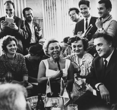 Mikhail Ozersky (1898-1968)  - Julietta Masina and Federico Fellini at press conference in Moscow, 1965