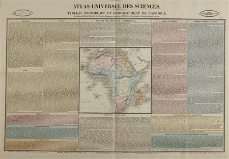  Henri Duval - Tableau historique et geographique de l'Afrique.
Atlas Universel des Sciences, 1834.
Incisione acquarellata su carta vergellata e filigranata.