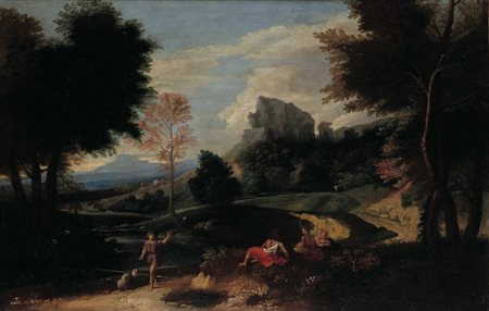 Artista fiammingo del XVII secolo Paesaggio con viandanti