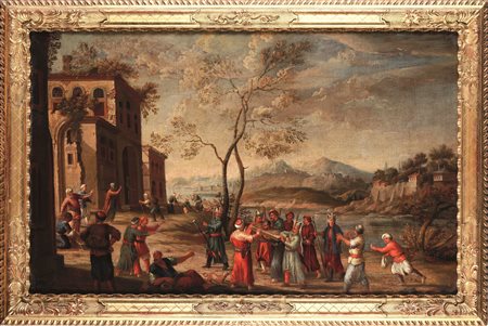 Scuola veneta del XVIII secolo Paesaggi con popolani e turchi