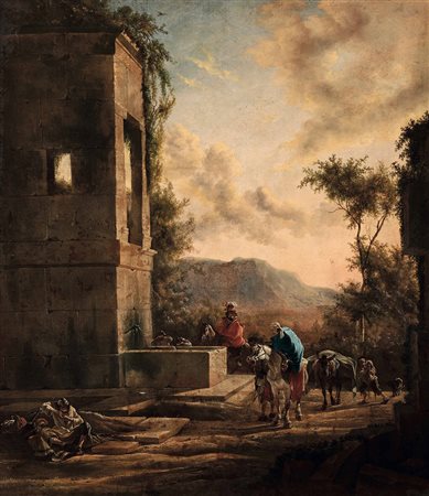 Weenix Jan, Paesaggio con viandanti e rovine