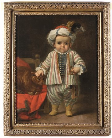 Ceccarini Sebastiano, Ritratto di bambino in abiti orientali con gatto