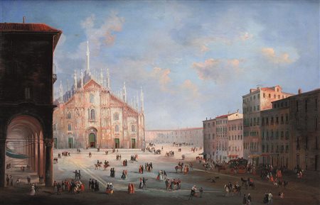 Scuola lombarda dell'inizio del XIX secolo Veduta di piazza del Duomo a Milano