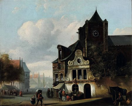 van Hove Bartholomeus Johannes, Veduta di strada cittadina con figure