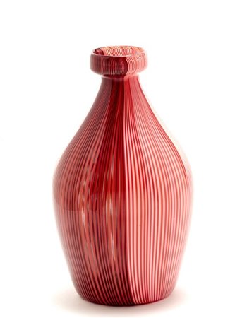 Pagliesco blown glass vase with molded ribbed body, iridescent