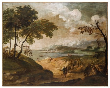 Paesaggio marino con personaggi, 17° secolo