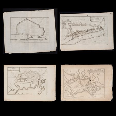 Charles Inselin (notizie 1673-1725) e Nicolas de Fer (Parigi 1646 – 1720), Quattro carte geografiche francesi, seconda metà del XVII secolo 