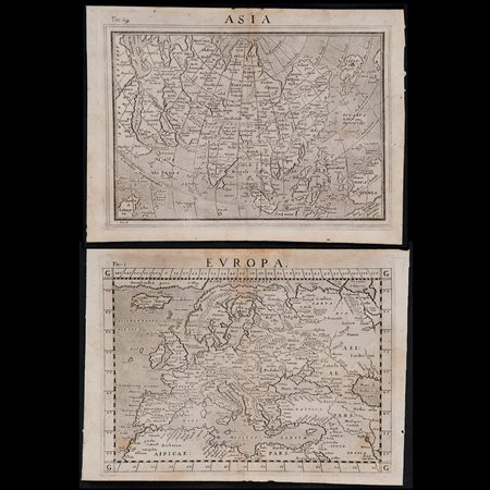 Giacomo Gastaldi (Villafranca Piemonte ca 1500 – Venezia 1566) ?, Coppia di importanti mappe tolemaiche dell'Europa e dell'Asia, Italia  XVI secolo