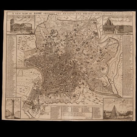 John Senex (Londra 1690 - 1740) John Harris, 'A new mapp of Rome shewing its antient and present scituation', Londra prima metà del XVIII secolo