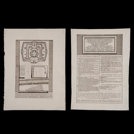 Giovanni Battista Piranesi (Mogliano Veneto 1720 – Roma 1778), Coppia di incisioni dedicate alla Roma Antica