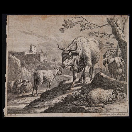 Johann Elias Ridinger (Ulma 1698 – Augusta 1767), Il Toro con la campana, Germania 1724-28