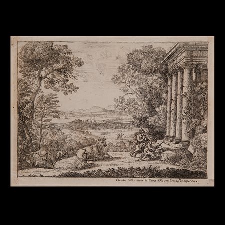 Claude Lorrain (Chamagne 1600 – Roma 1682), da, Incisione raffigurante Mercurio ed Argo, Italia e Francia inizi del XVIII secolo