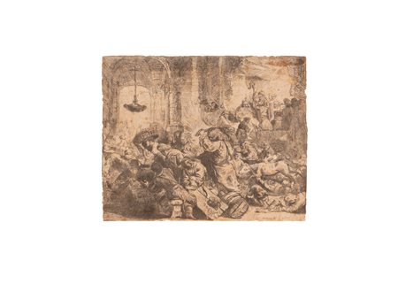 Rembrandt (da) (Leida, 1606 - Amsterdam, 1669) 
Gesù scaccia i mercanti dal tempio 
Acquaforte 